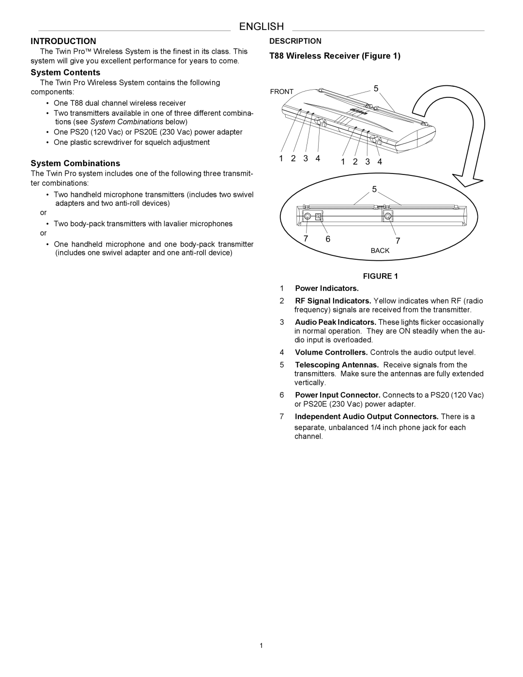 Shure 27C8642 manual System Contents, System Combinations, T88 Wireless Receiver Figure 