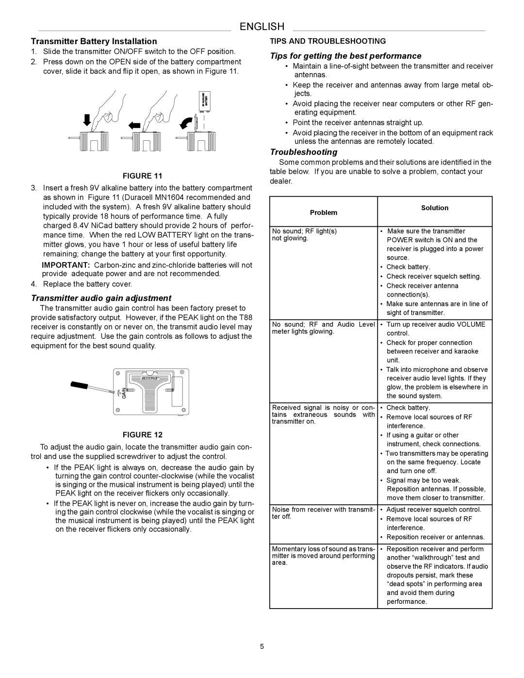 Shure 27C8642 manual Transmitter audio gain adjustment 