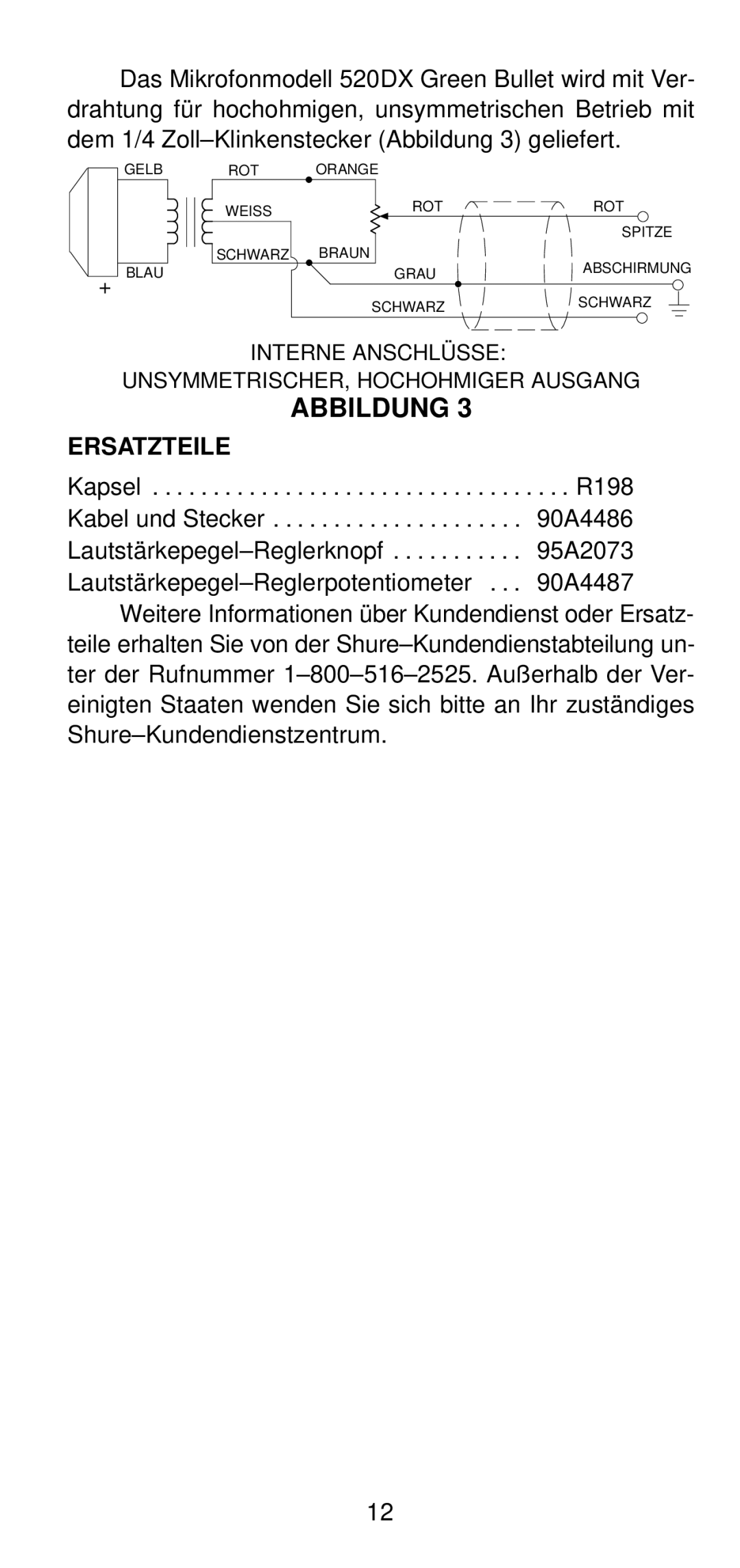 Shure 520DX manual Ersatzteile 