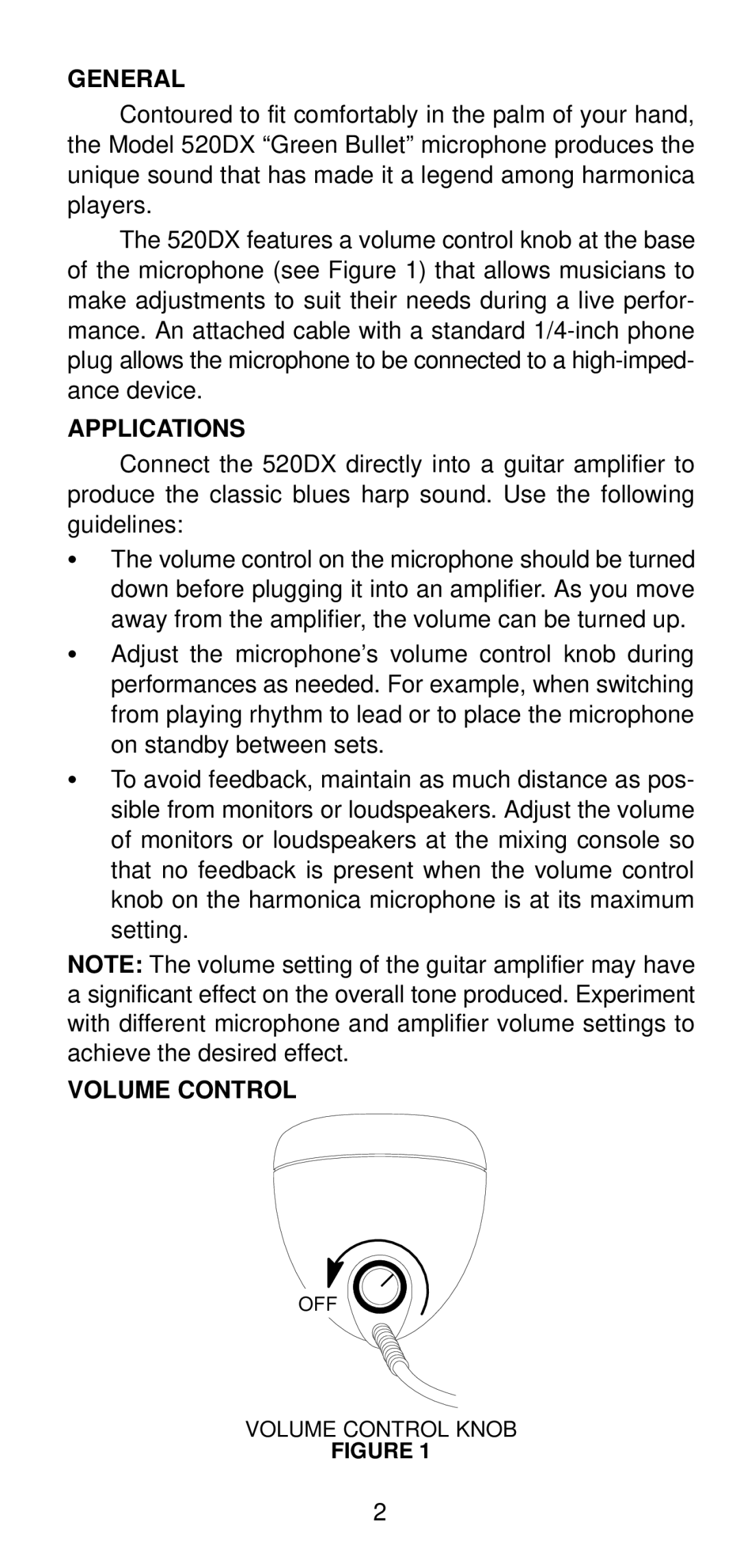 Shure 520DX manual General, Applications, Volume Control 