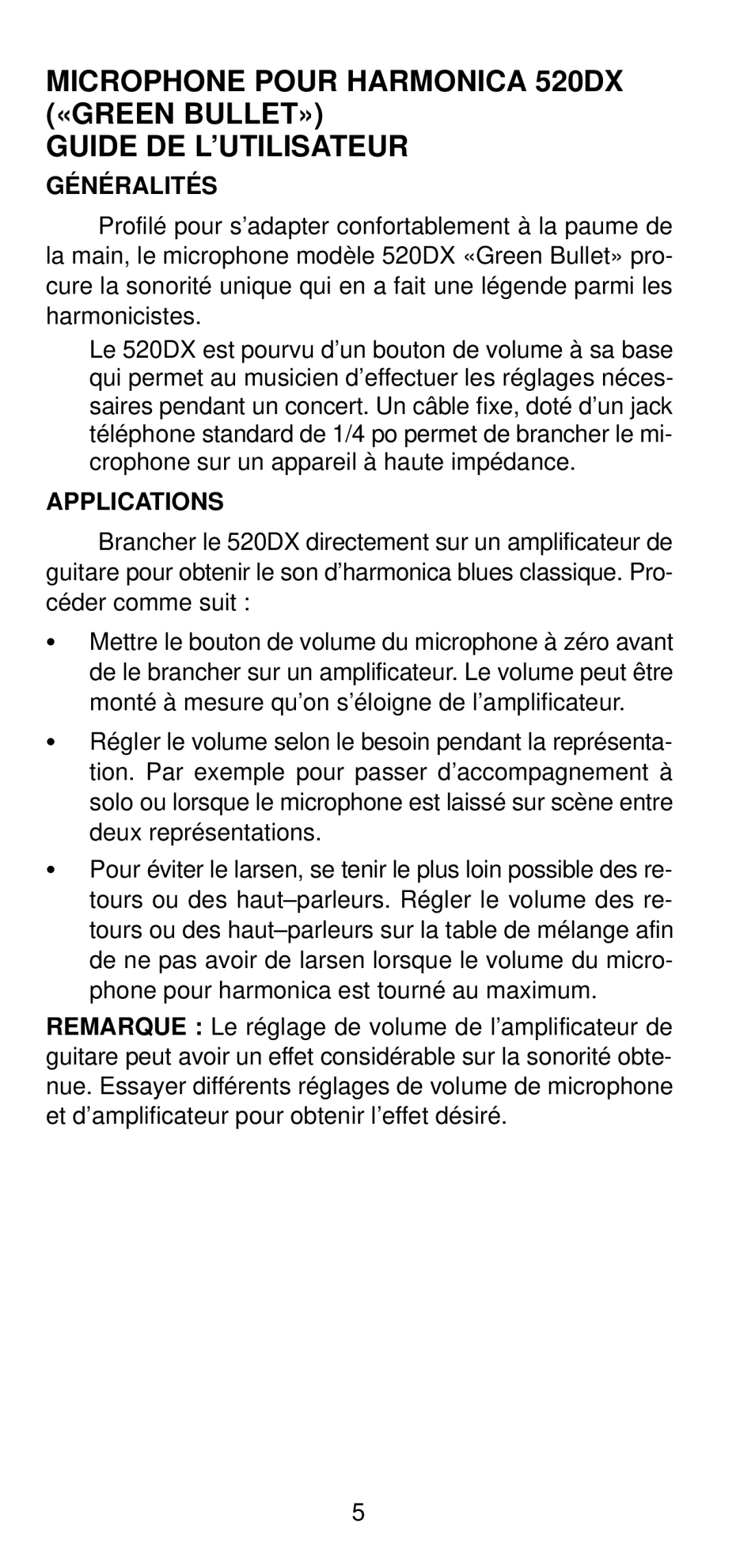 Shure 520DX manual Généralités, Applications 