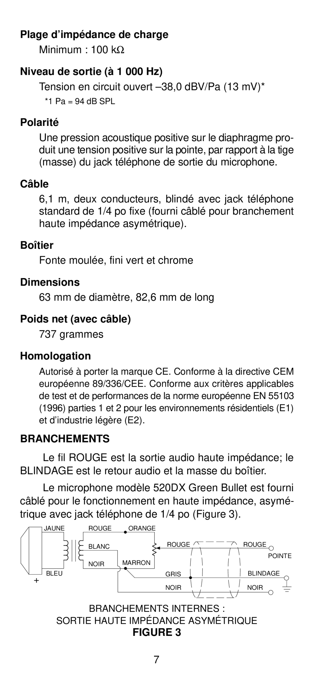 Shure 520DX manual Branchements 