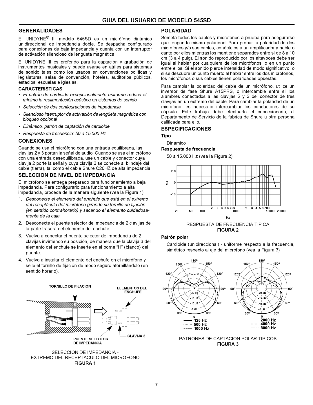 Shure specifications Guia DEL Usuario DE Modelo 545SD 