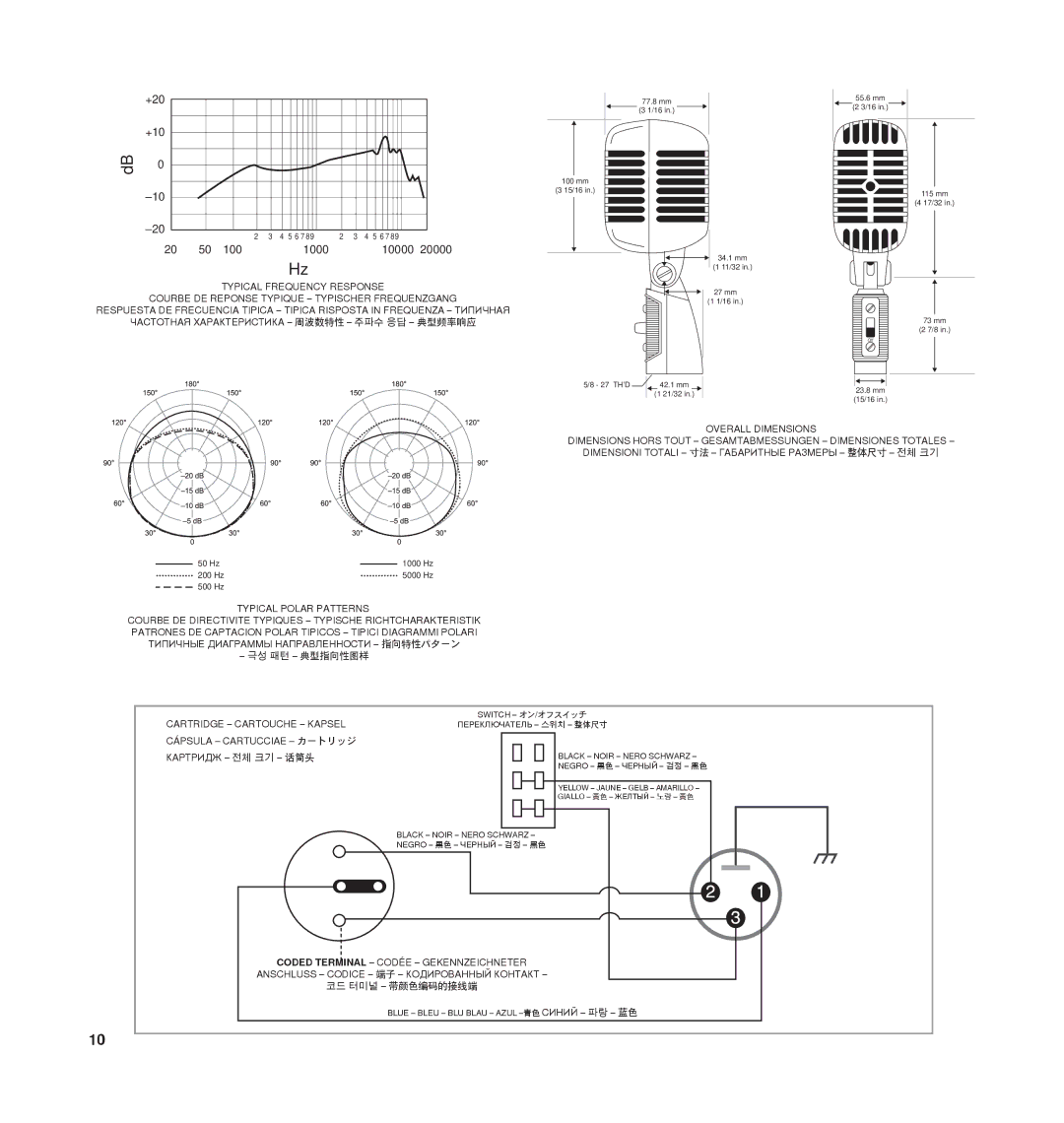 Shure 55SH manual +20 +10 100 1000 10000 