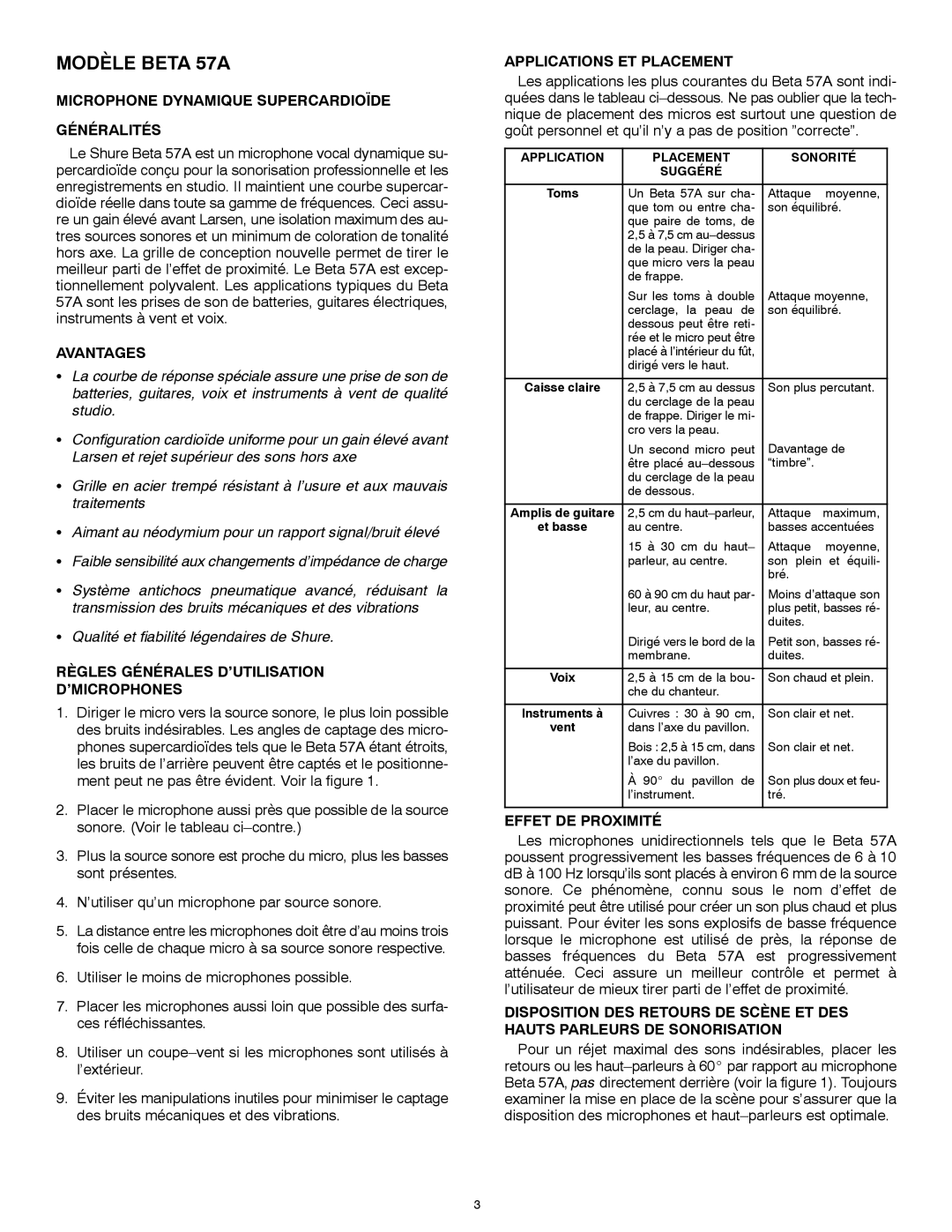 Shure manual Modèle Beta 57A 