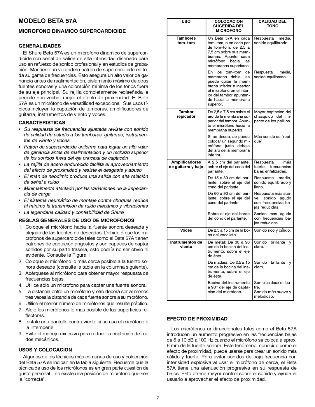 Shure manual Modelo Beta 57A 