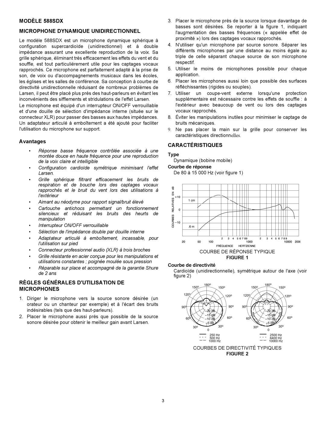 Shure Modèle 588SDX Microphone Dynamique Unidirectionnel, Avantages, Règles Générales Dutilisation DE Microphones 