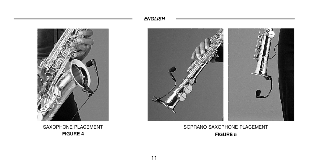 Shure 98H/C& WB98H/C manual Saxophone Placement Soprano Saxophone Placement 