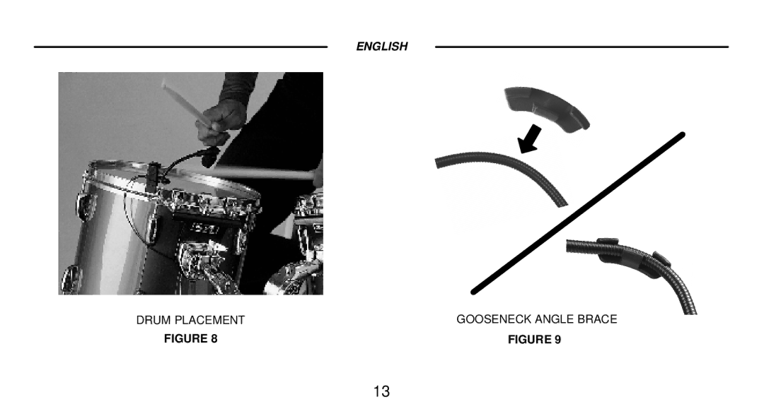 Shure 98H/C& WB98H/C manual Drum Placement Gooseneck Angle Brace 