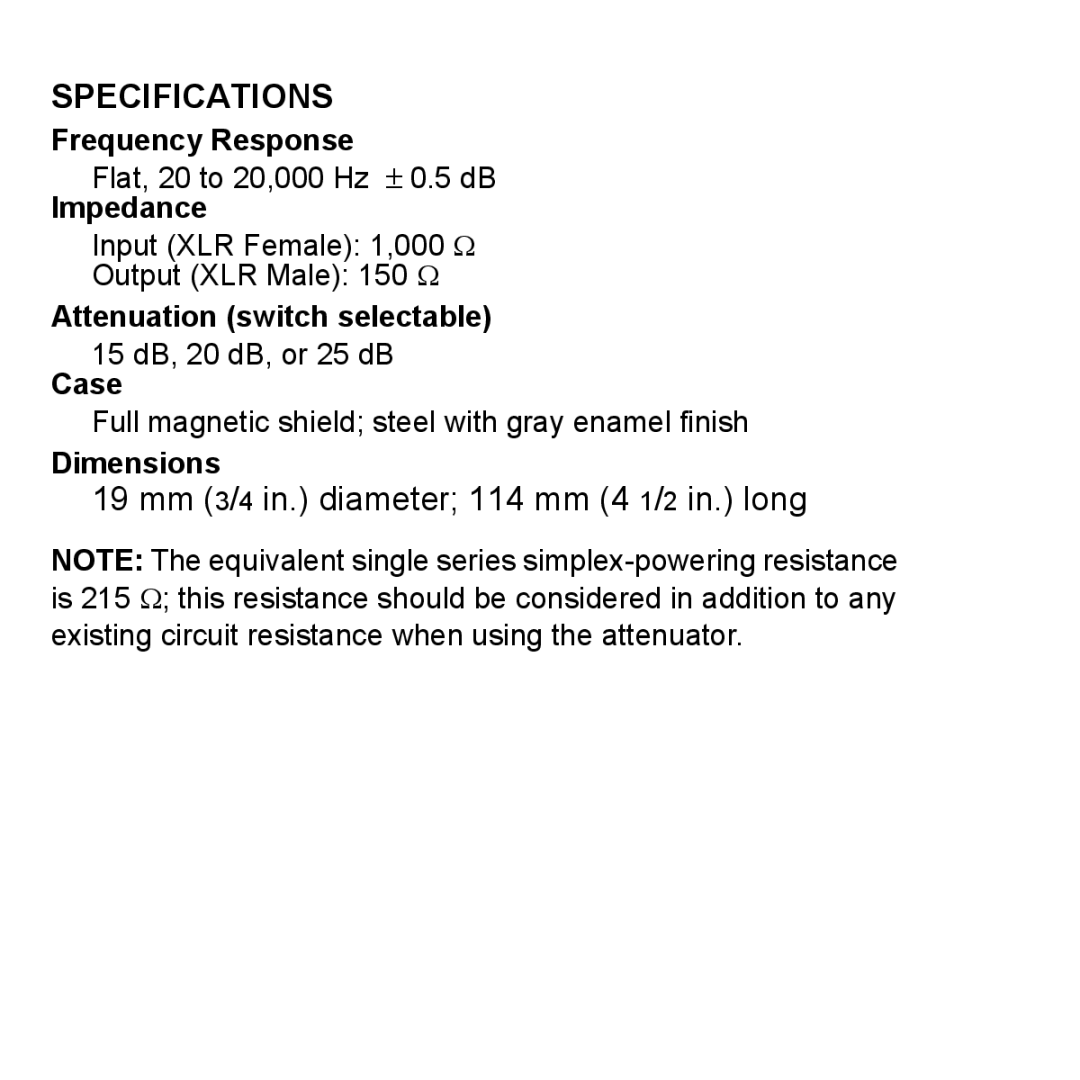 Shure A15AS manual Specifications, Impedance 