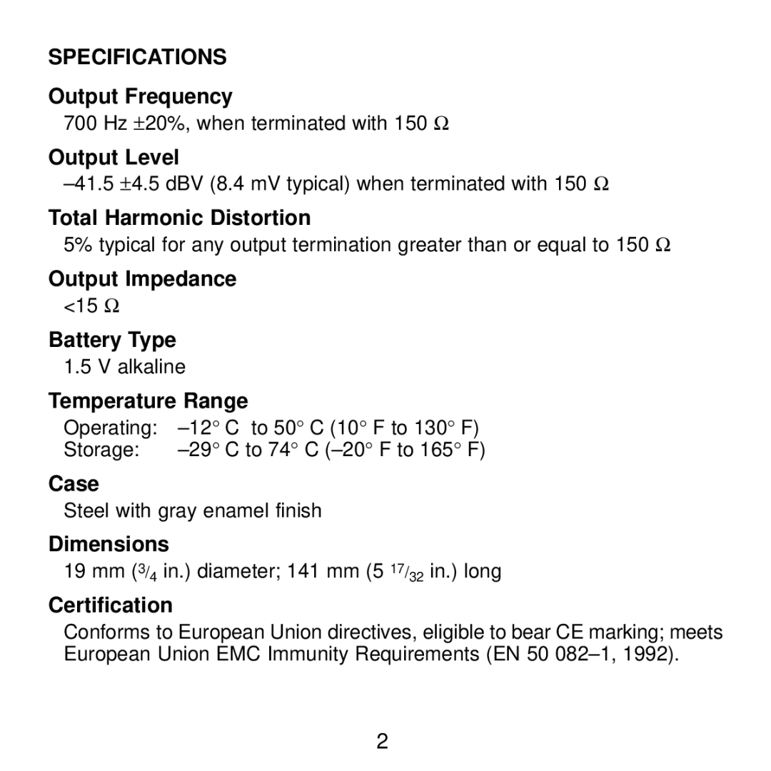 Shure A15TG manual Specifications, Certification 