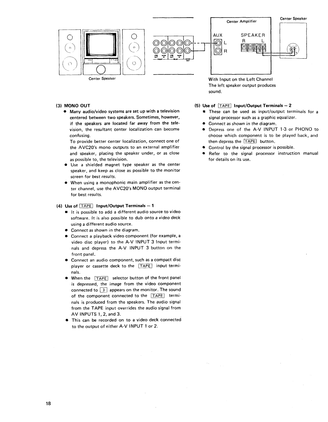 Shure AVC20 owner manual Speaker, Mono OUT 