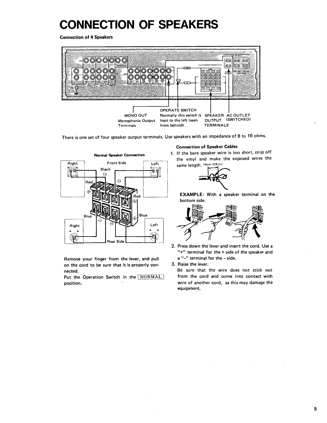 Shure AVC20 owner manual Connection of Speakers 