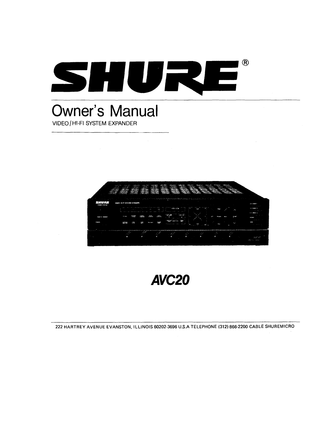 Shure AVC20 owner manual OwnersManual, Video / Hi-Fisystem Expander 