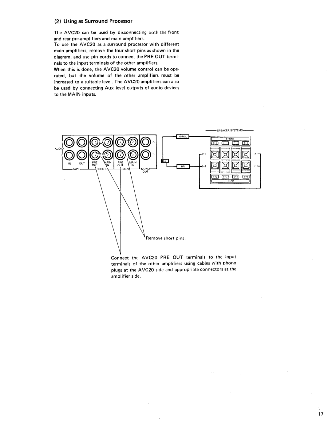 Shure AVC20 owner manual 2Using as Surround Processor, S P E A K E R Systems 
