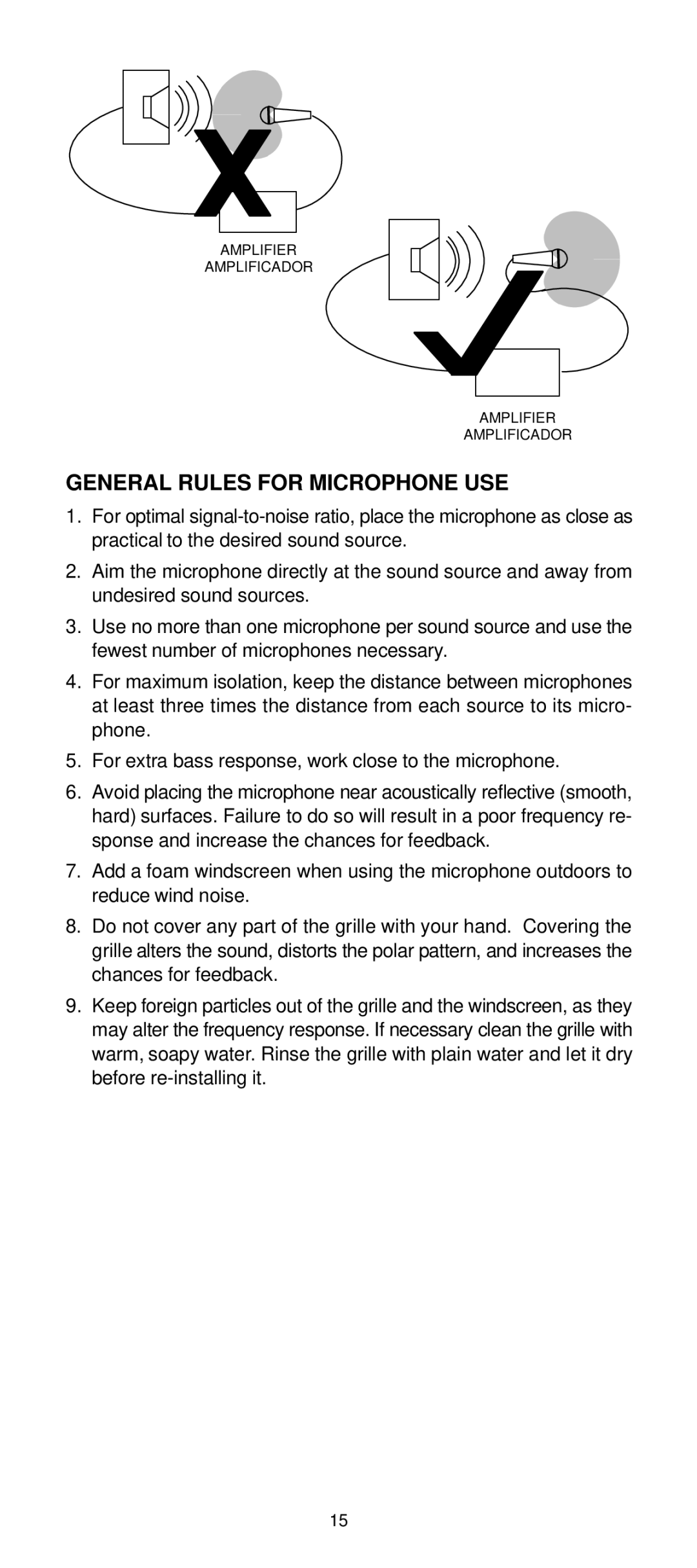 Shure AXS1 manual General Rules for Microphone USE 