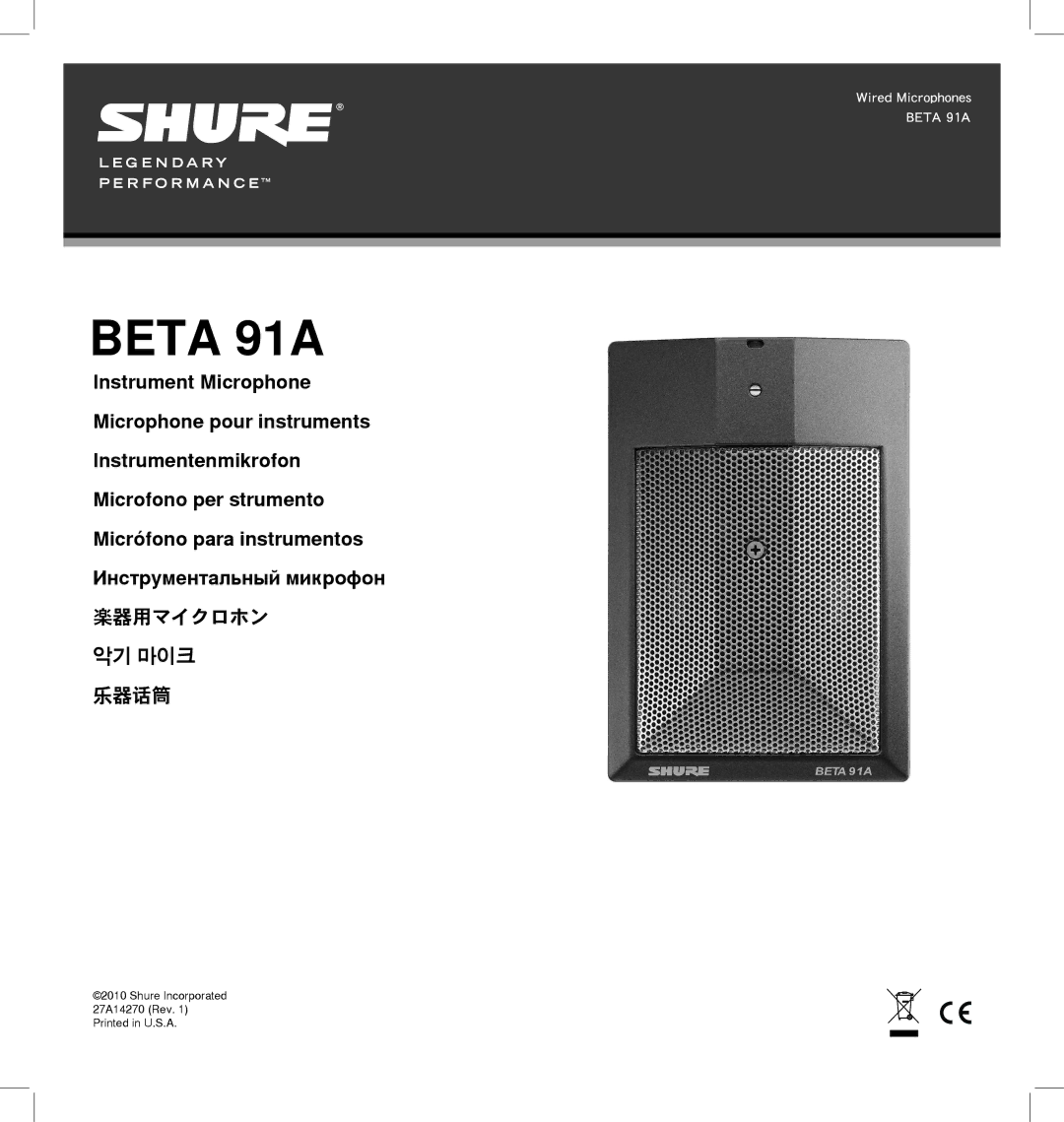 Shure BETA 91A manual Beta 91A 