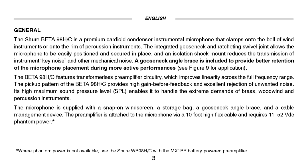 Shure BETA98HC manual General 
