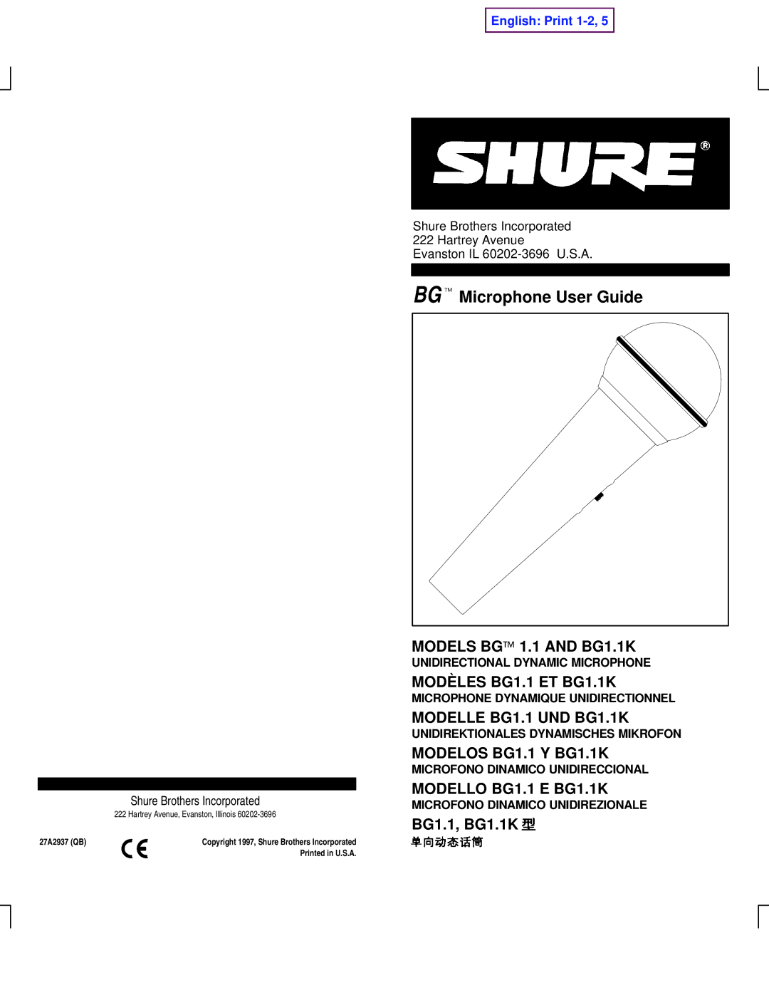 Shure manual BG Microphone User Guide, English Print 1-2 