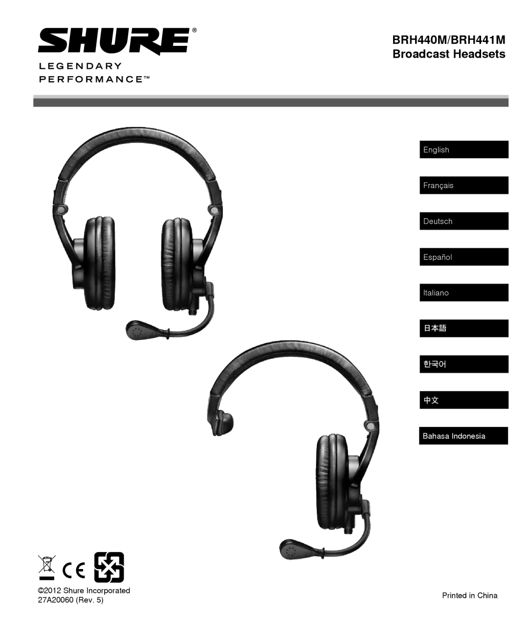 Shure manual BRH440M/BRH441M Broadcast Headsets 