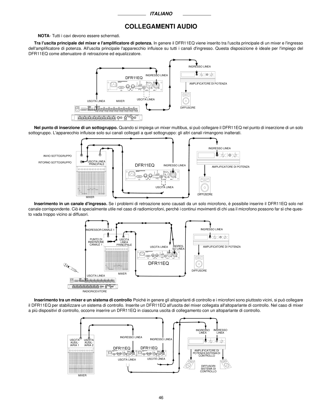 Shure DFR11EQ VERSION 5 manual Collegamenti Audio 
