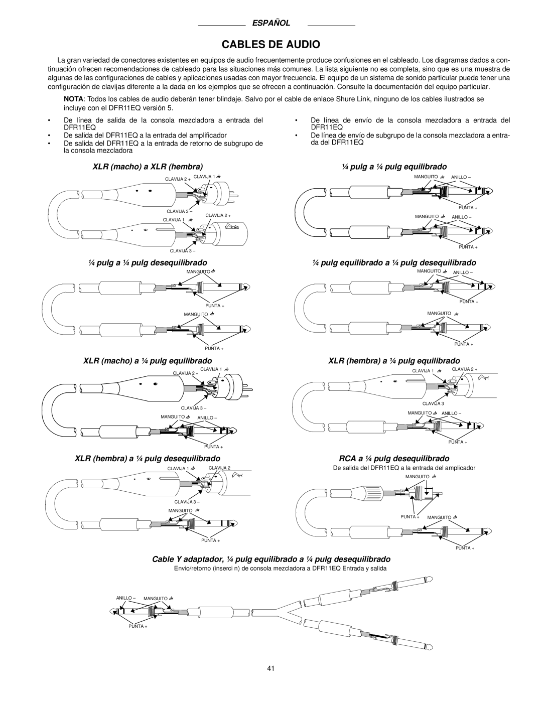 Shure DFR11EQ manual Cables DE Audio 