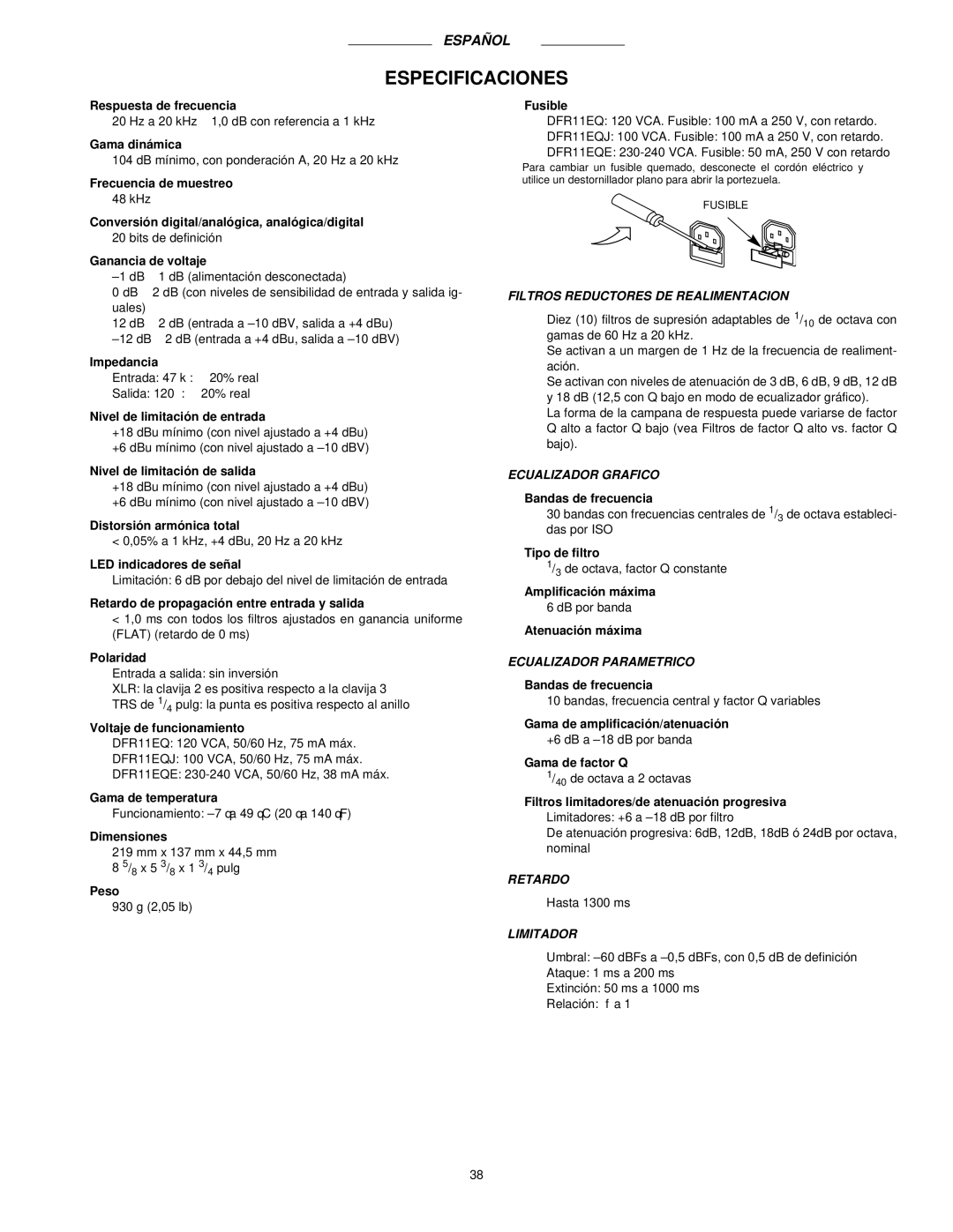 Shure DFR11EQ manual Especificaciones, Polaridad 