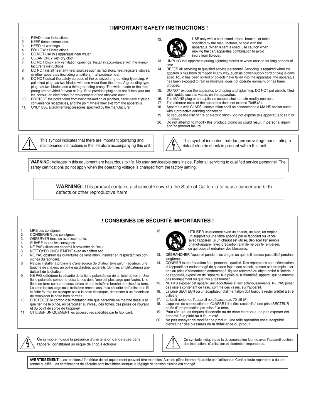 Shure DFR22 manual Important Safety Instructions 