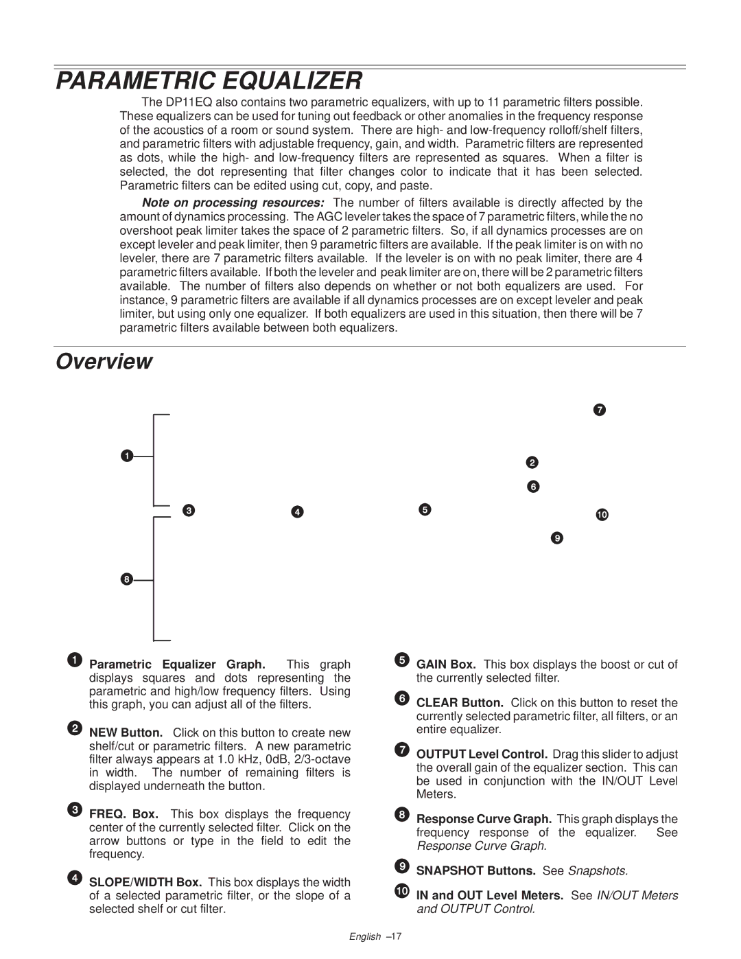 Shure DP11EQ manual Parametric Equalizer, Overview 