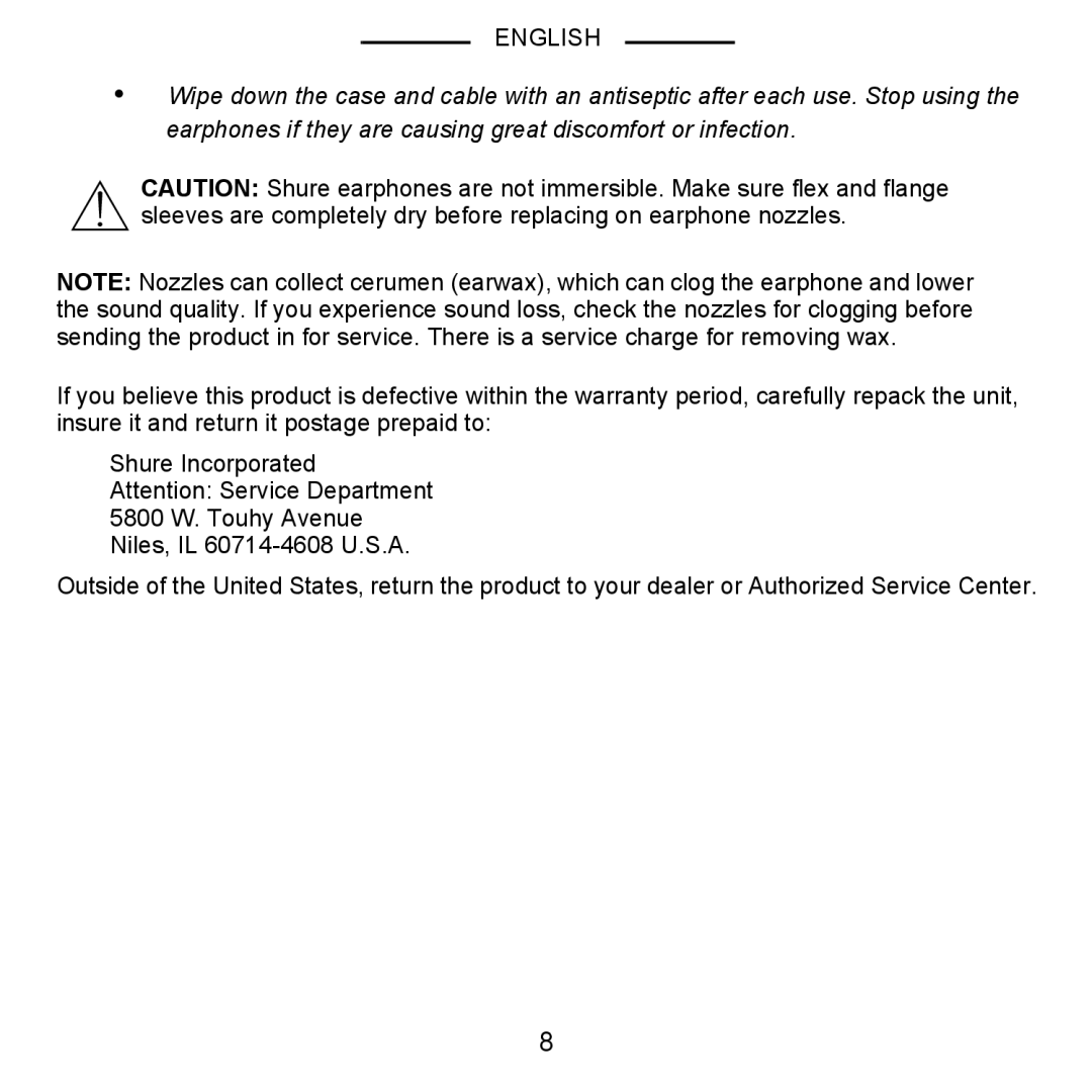 Shure E5, E3, E2 manual English 