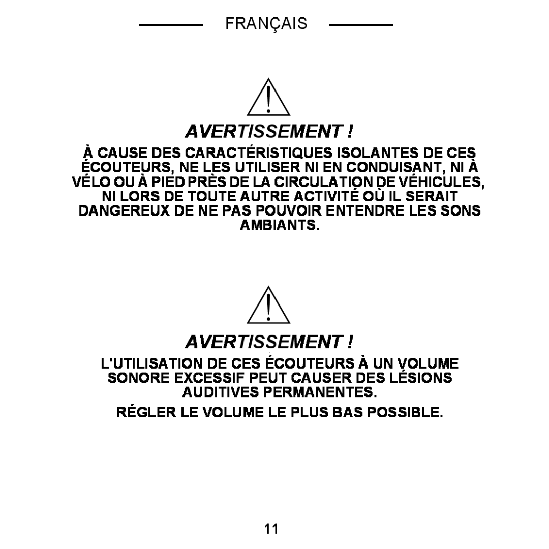 Shure E5C manual Avertissement, Français 