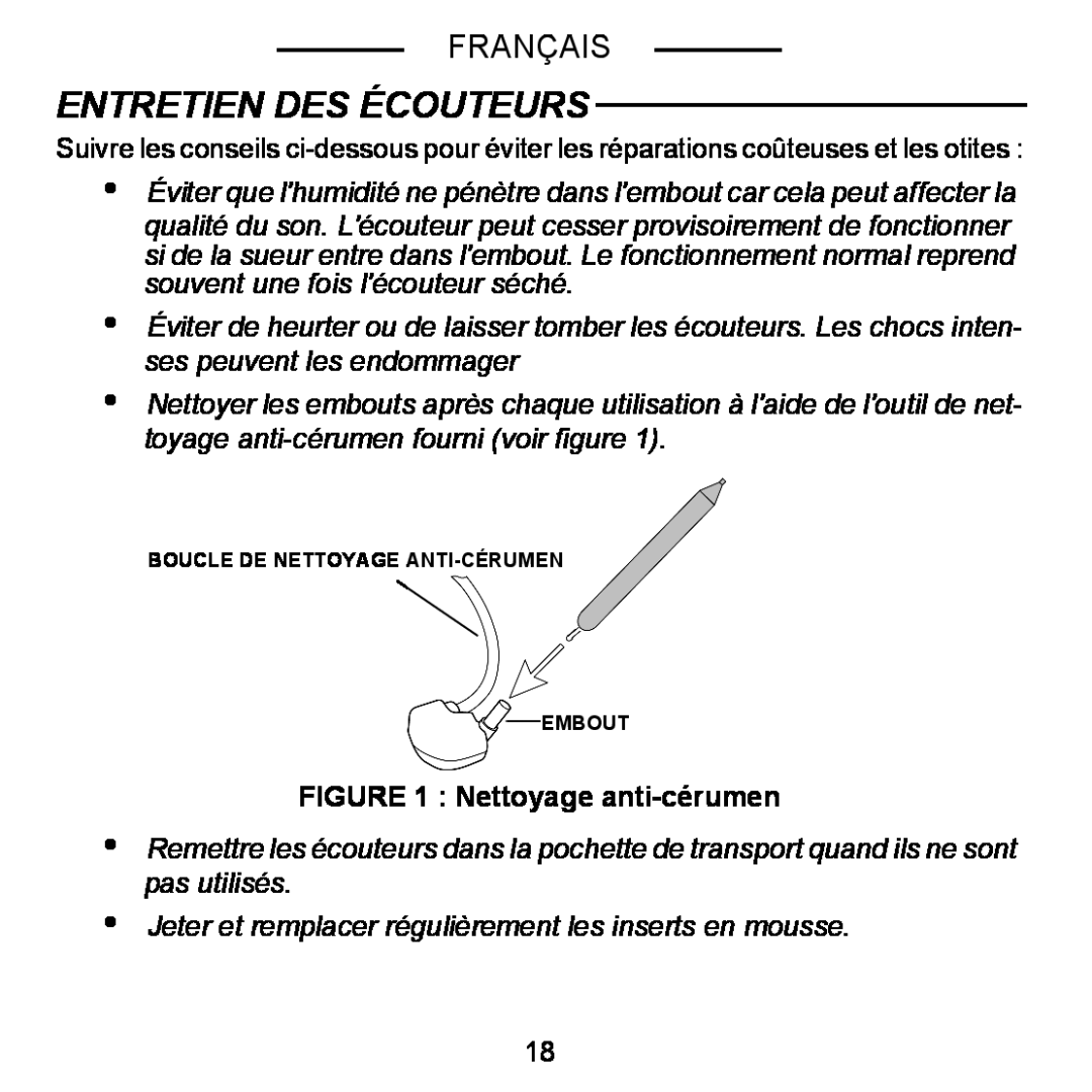 Shure E5C manual Entretien Des Écouteurs, Français, Nettoyage anti-cérumen 