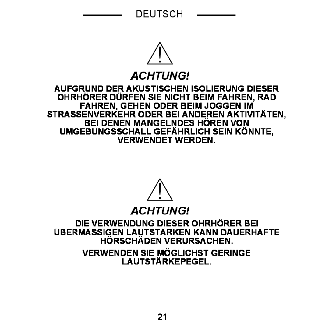 Shure E5C manual Achtung, Deutsch 