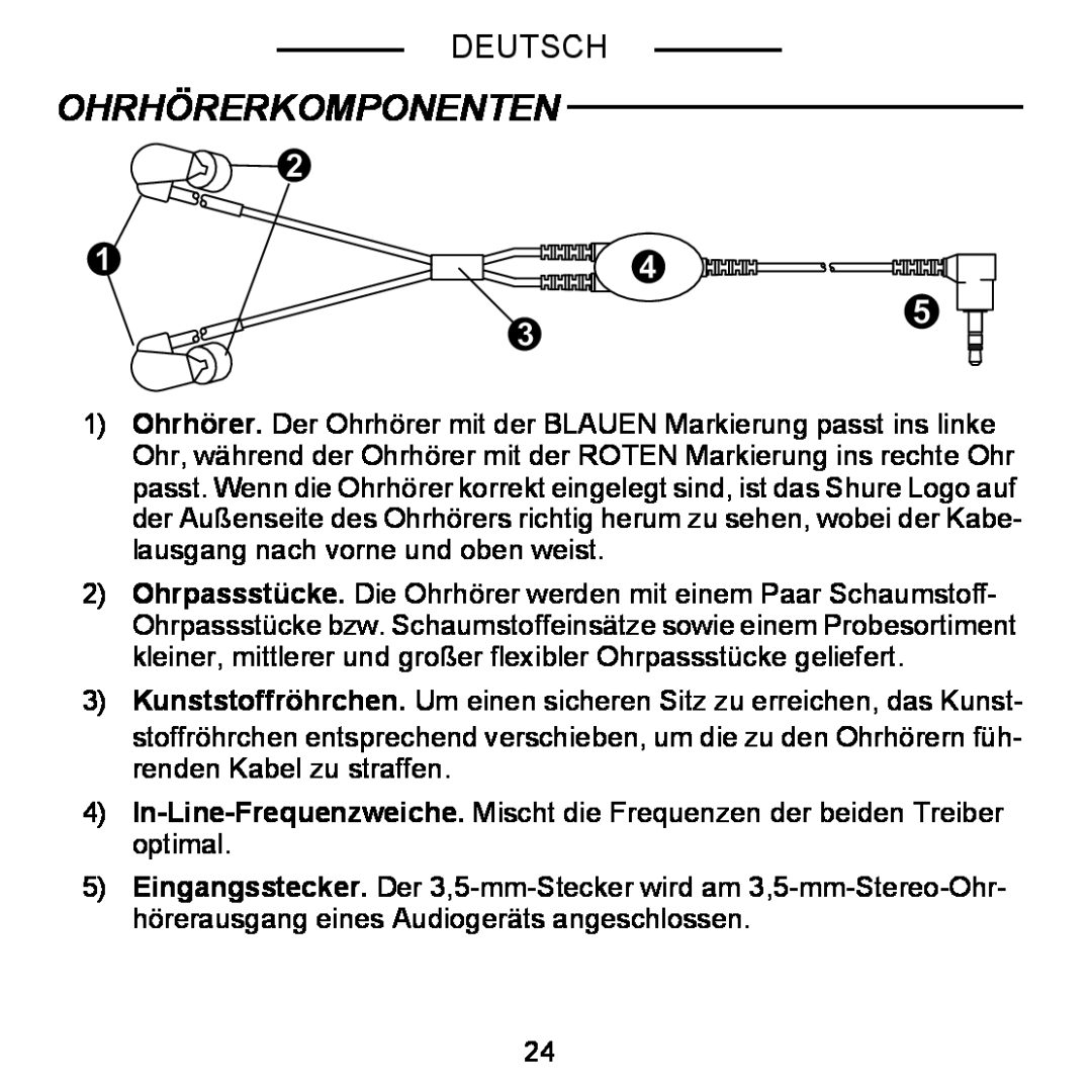Shure E5C manual Ohrhörerkomponenten, Deutsch 