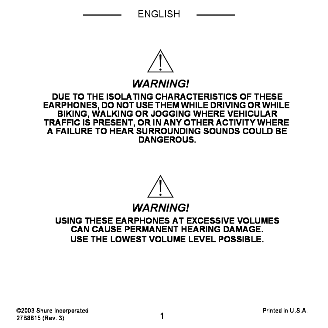 Shure E5C manual English 