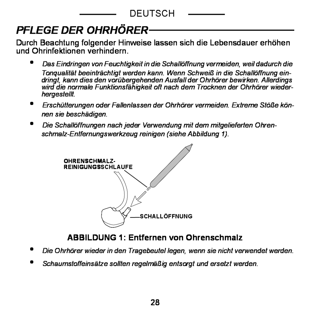 Shure E5C manual Pflege Der Ohrhörer, Deutsch 