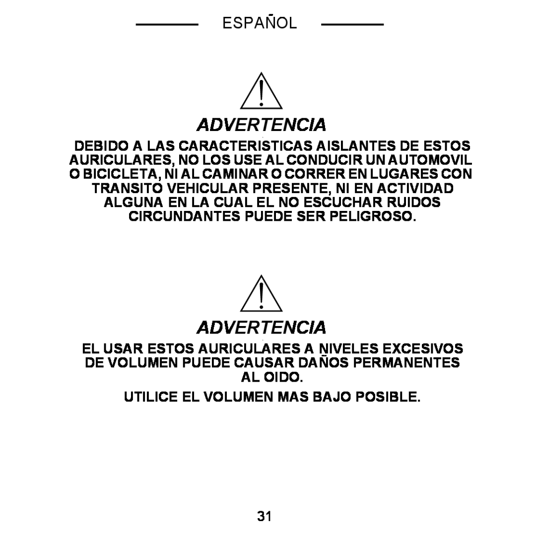 Shure E5C manual Advertencia, Español 