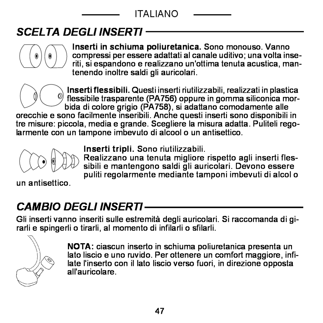 Shure E5C manual Scelta Degli Inserti, Cambio Degli Inserti, Italiano 