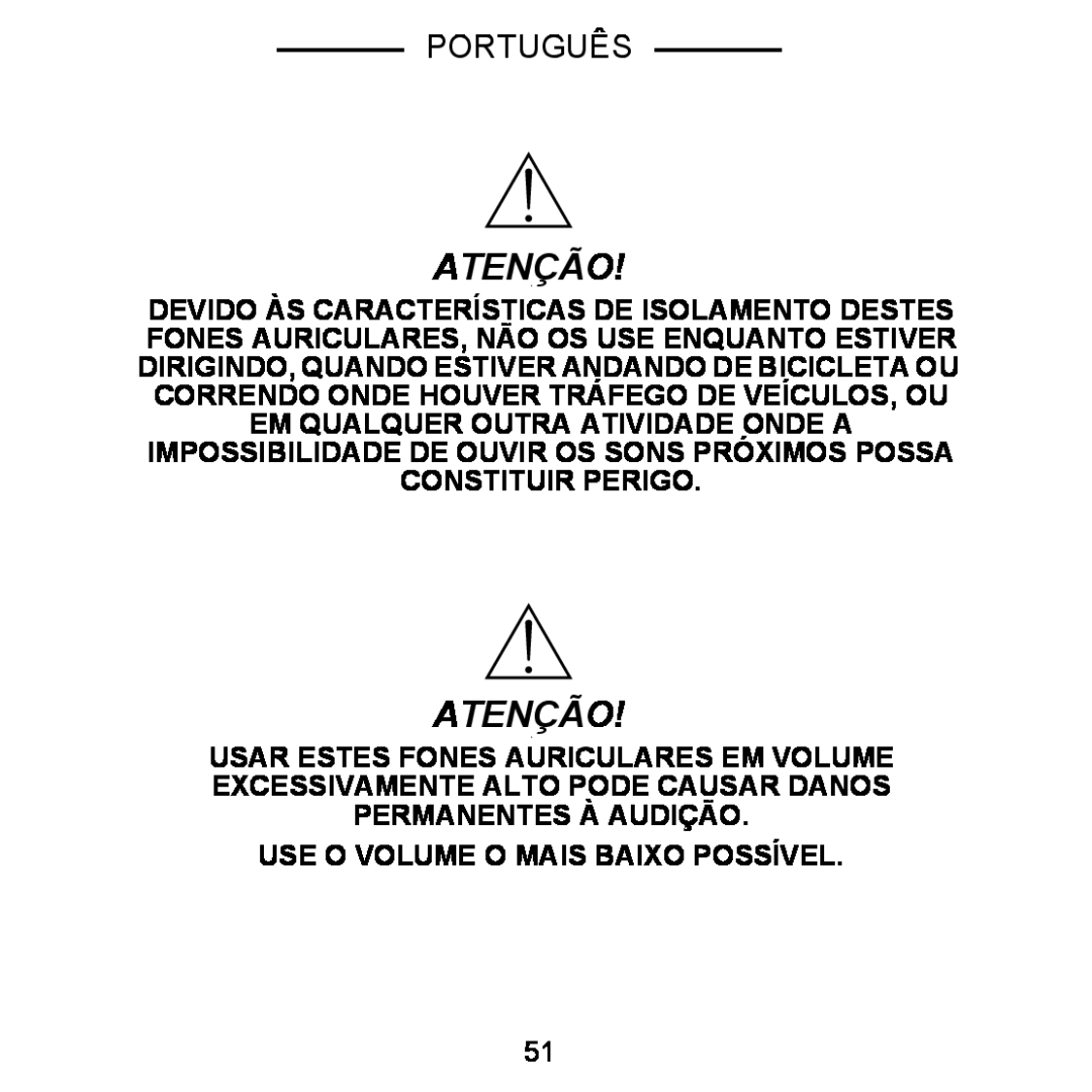 Shure E5C manual Atenção, Português 