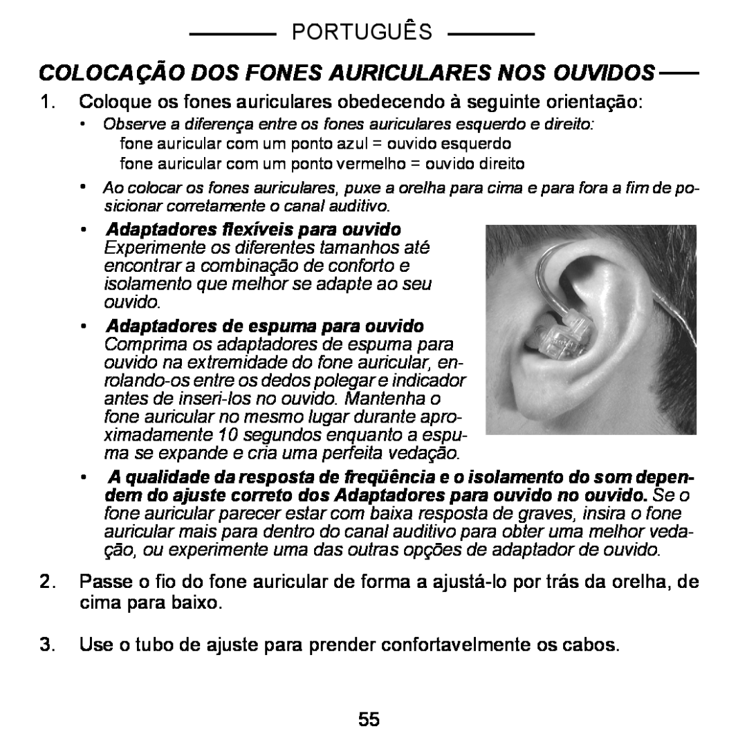 Shure E5C manual Colocação Dos Fones Auriculares Nos Ouvidos, Português 