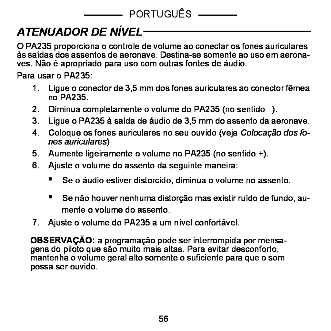 Shure E5C manual Atenuador De Nível, Português 