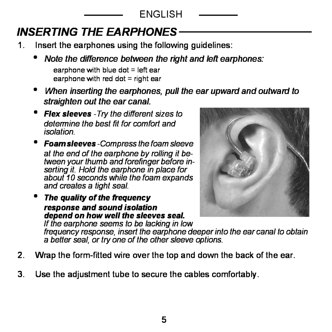 Shure E5C manual Inserting The Earphones, English 