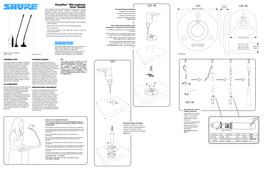 Shure EZG-SE Series manual Généralités, Allgemeines, Generalidades, Descrizione Generale 