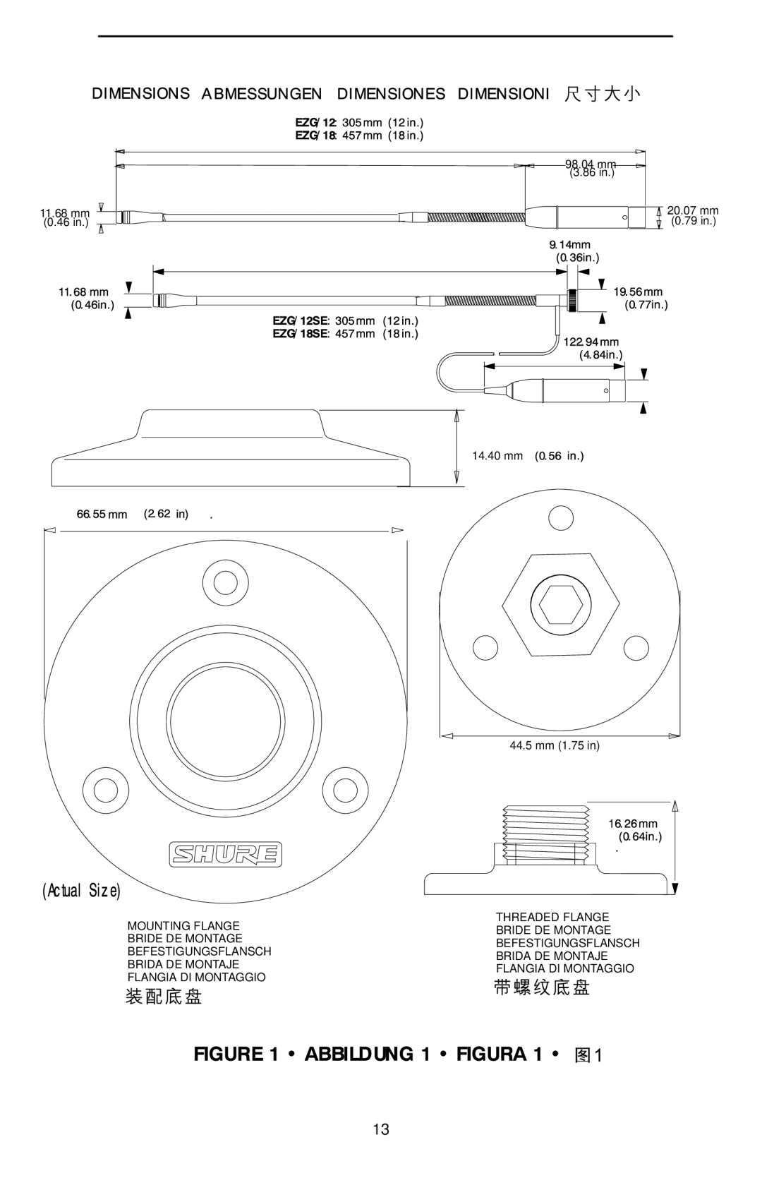 Shure EZG 18, EZG/12S, EZG/18S manual 11.68 mm 