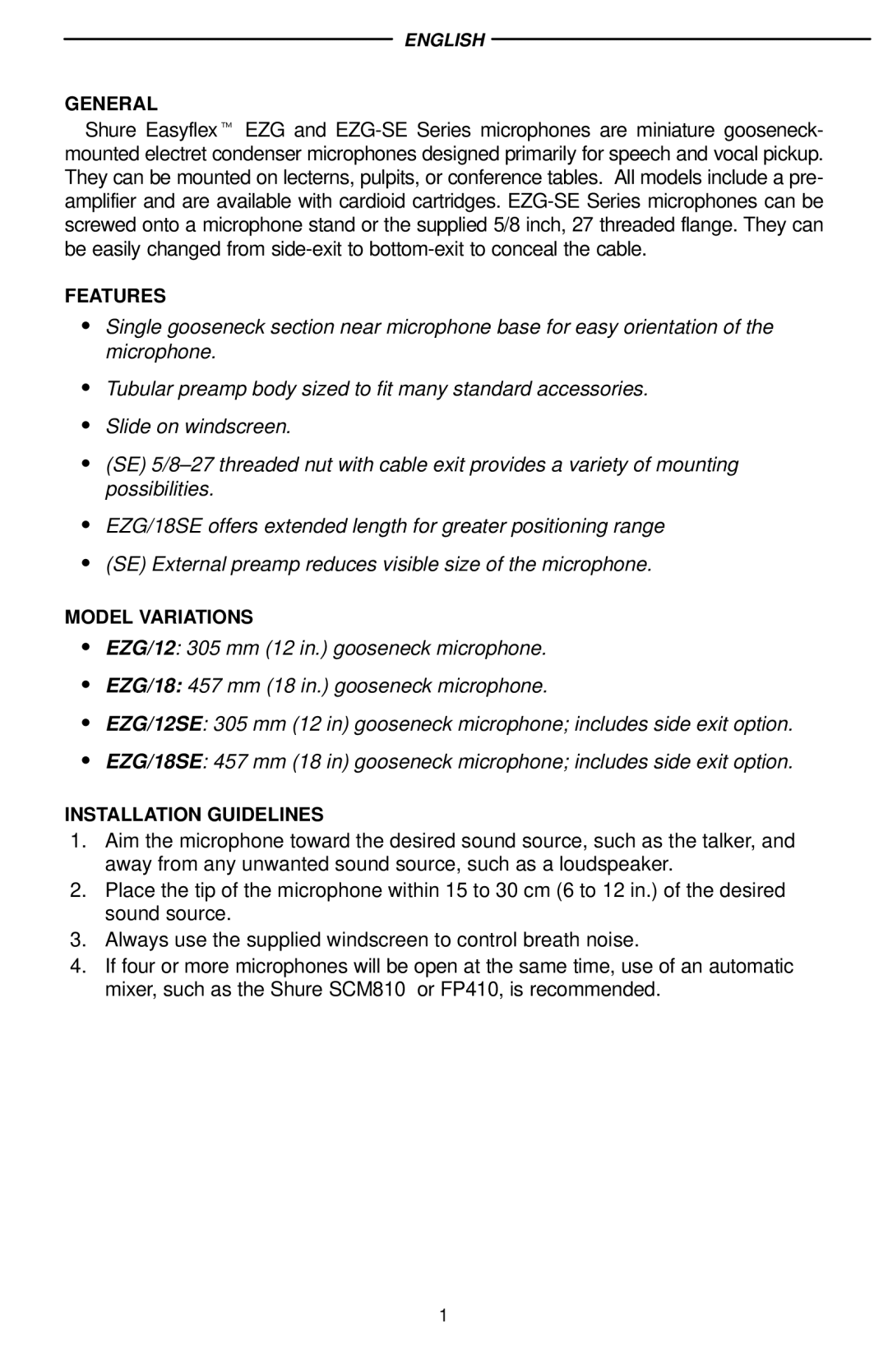 Shure EZG/12S, EZG/18S, EZG 18 manual English 