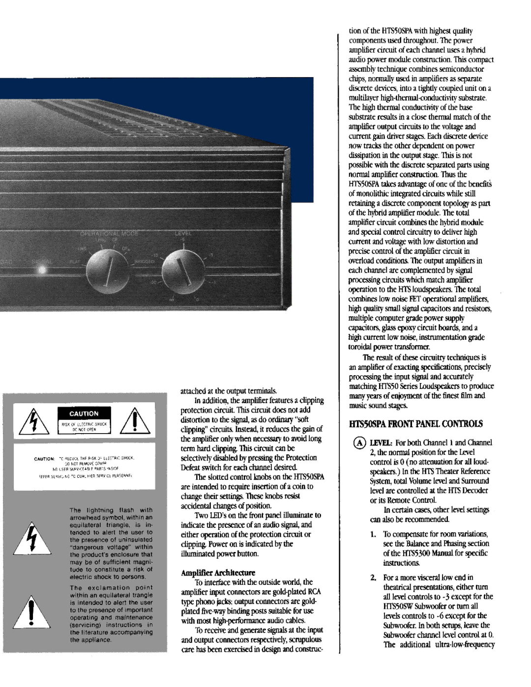 Shure HTSSOSPA manual Attached at the output terminals, Amplifier Architectme 