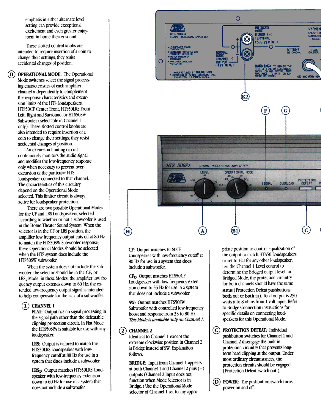 Shure HTSSOSPA manual These slotted control knobs are, @2.HANEIc, Power The pushbutton switch turns power on and off 