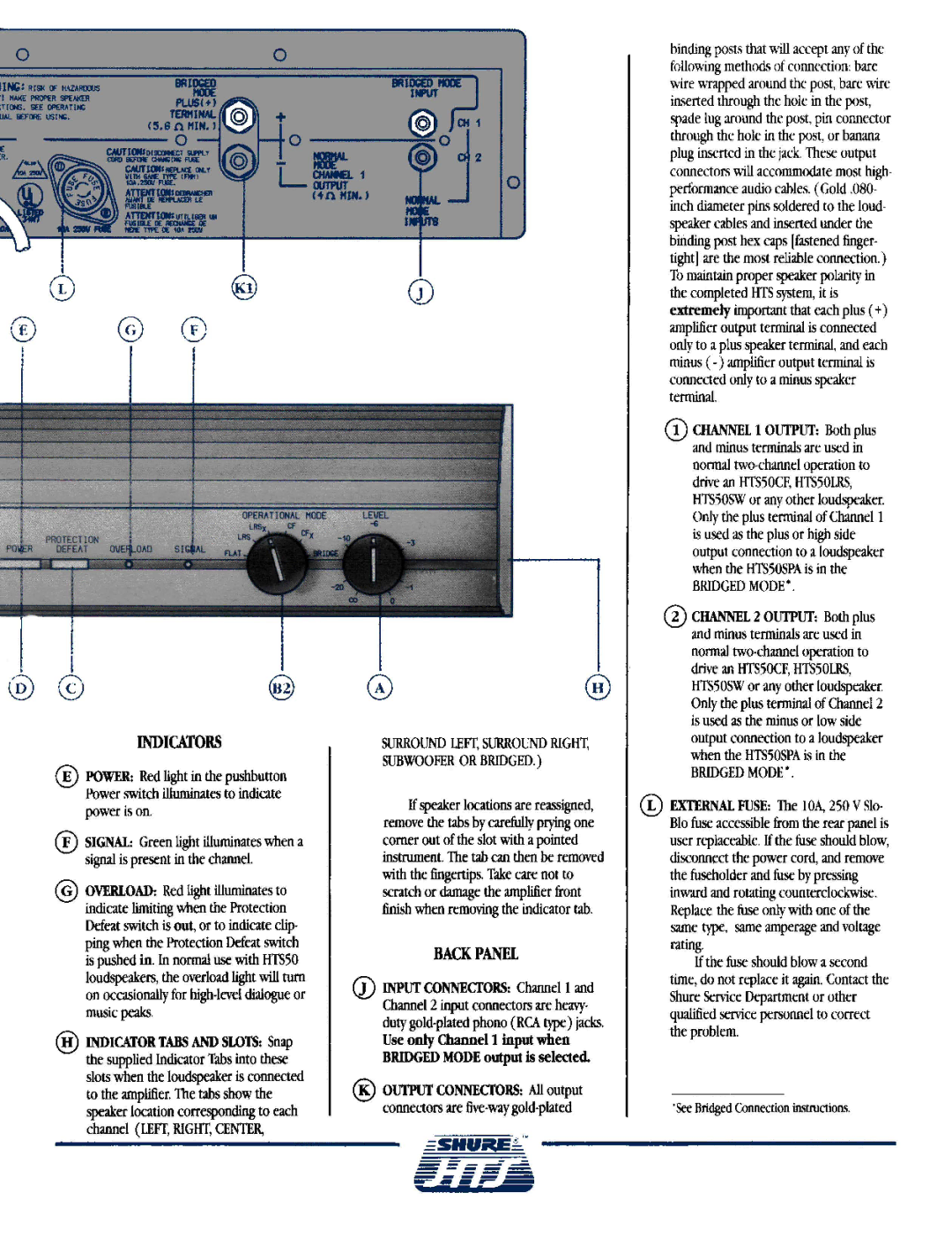 Shure HTSSOSPA manual Indicators, Use only-&el 