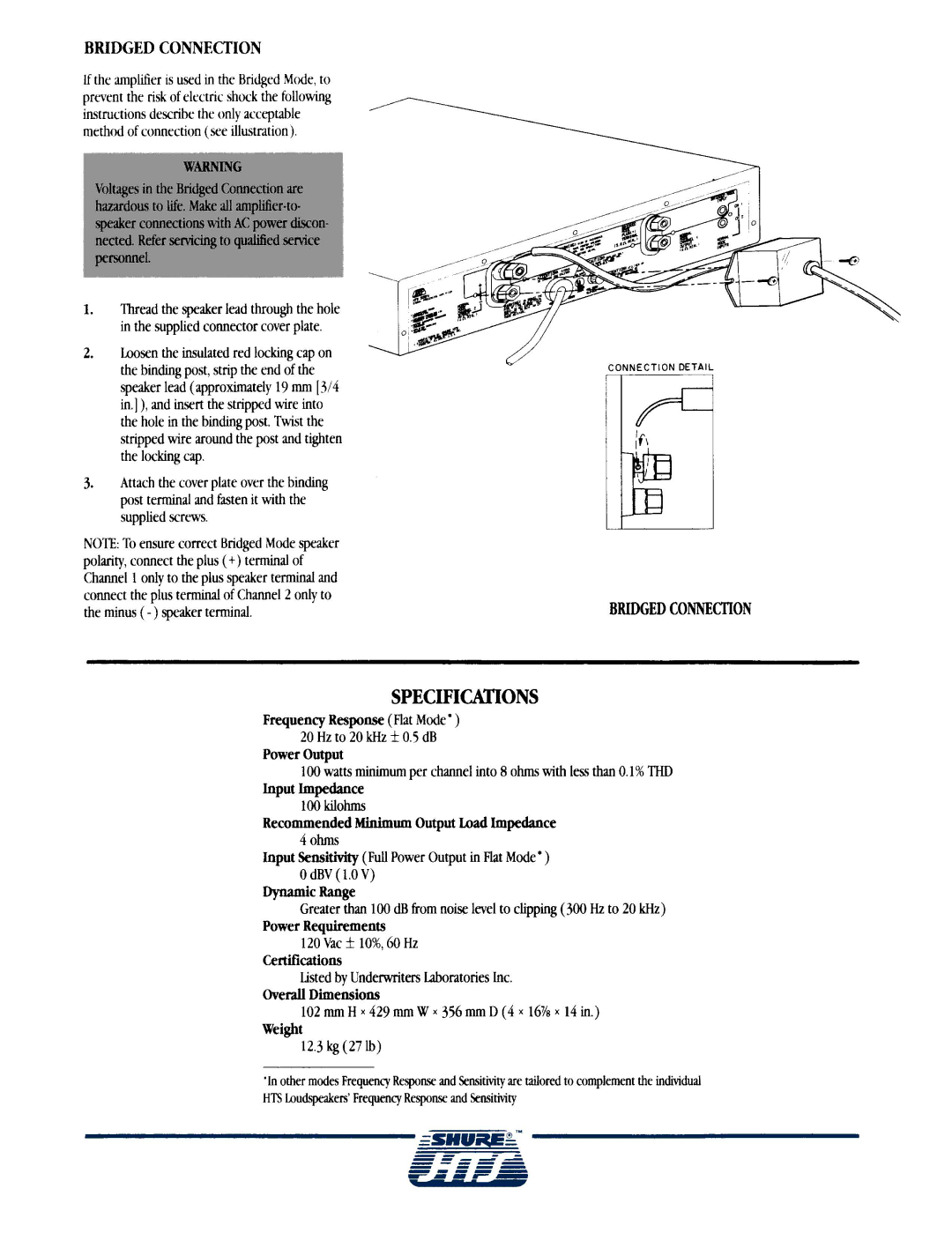 Shure HTSSOSPA manual Bridged Connection 