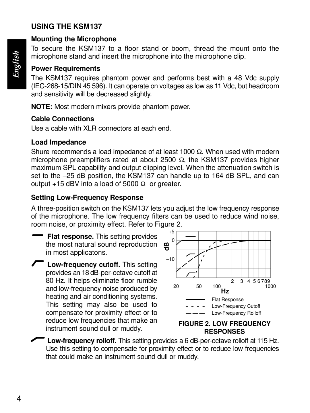 Shure manual Using the KSM137, Mounting the Microphone 